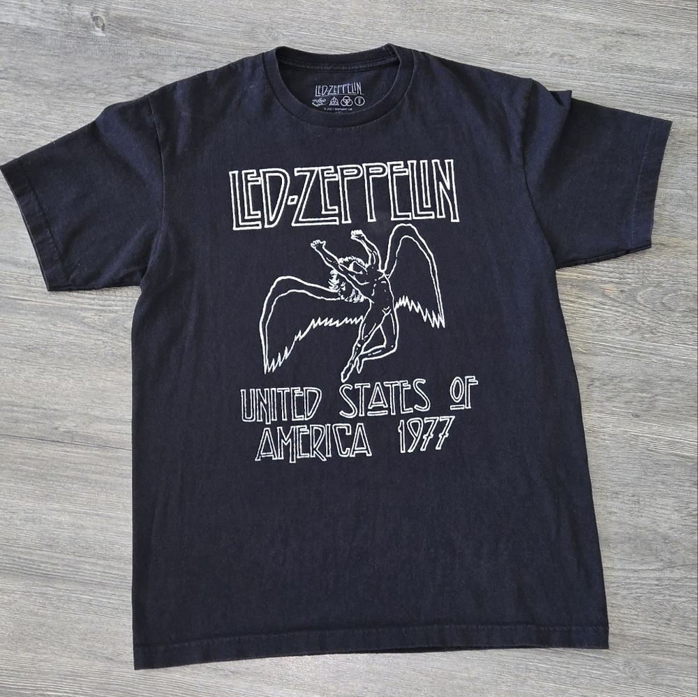 Led Zeppelin T-Shirt 1977 USA Tour Graphic Black Rock Band Tee Size Medium